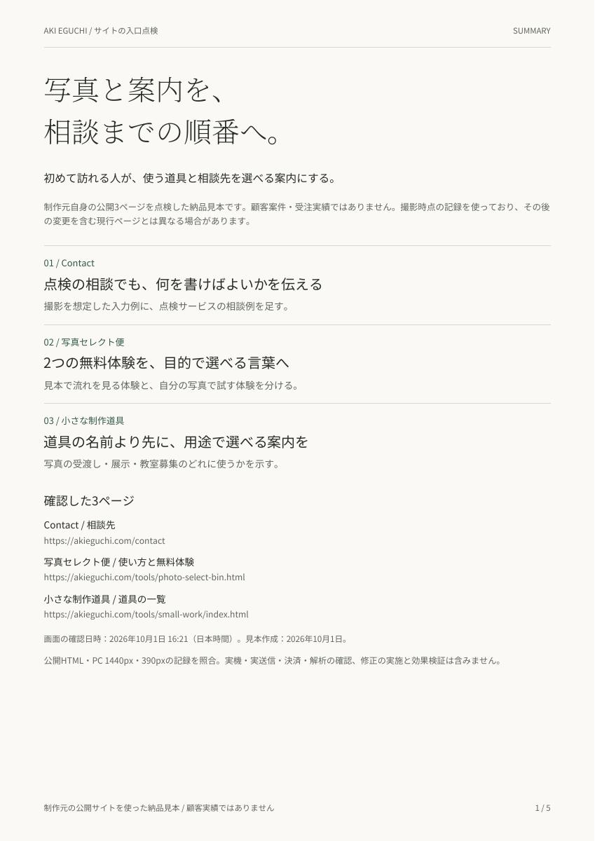 点検見本の表紙。優先する3点と確認範囲を掲載